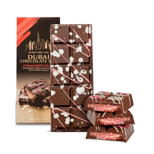 Dubai Chocolate Bar Strawberry Crush 2.47oz Premium Chocolate with Strawberry & Crispy