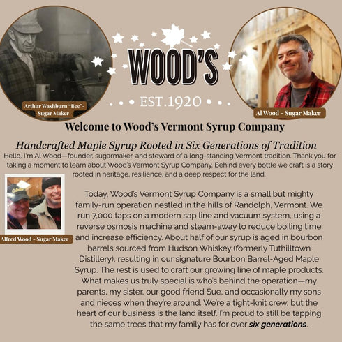 8.45 Oz WOOD'S Chocolate Cherry Cordial Infused Maple Syrup Decadent Vermont Maple Syrup with Dark Cocoa & Succulent