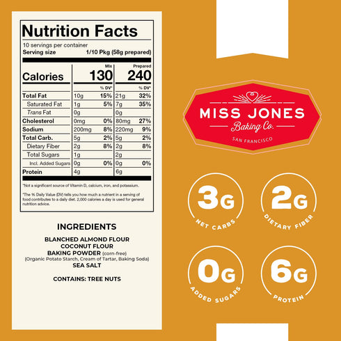(Pack 2) Miss Jones Baking Not Cornbread Muffin Mix - Almond Flour, Gluten Free, Low Carb, No Sugar Added, Naturally