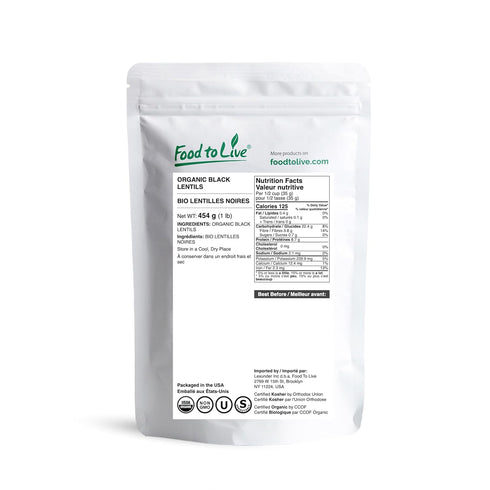 1 Food to Live Organic Black Lentils, Pound Non-GMO, Whole Dry Pulses, Raw, Sproutable, Kosher, Vegan, Bulk Legumes