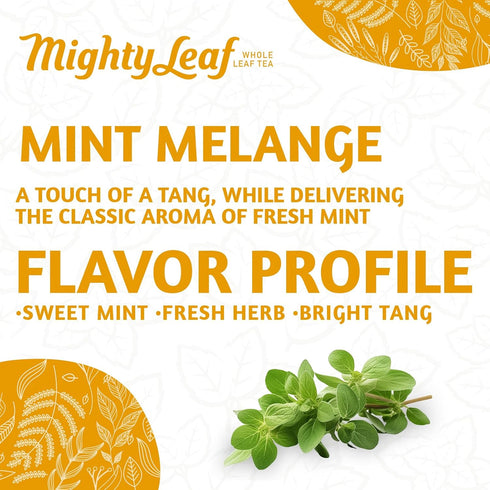 15-Count 1.32 Oz (Pack 3) Mighty Leaf Organic Tea, Mint Melange, Whole Leaf Pouches