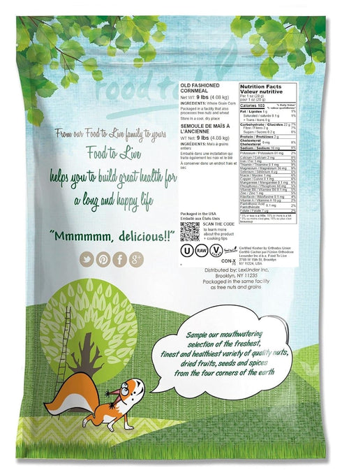 9 Food to Live - Old Fashioned Cornmeal, Pounds - Whole Grain Corn Flour, Coarse Meal, Vegan, Kosher, Bulk, Great