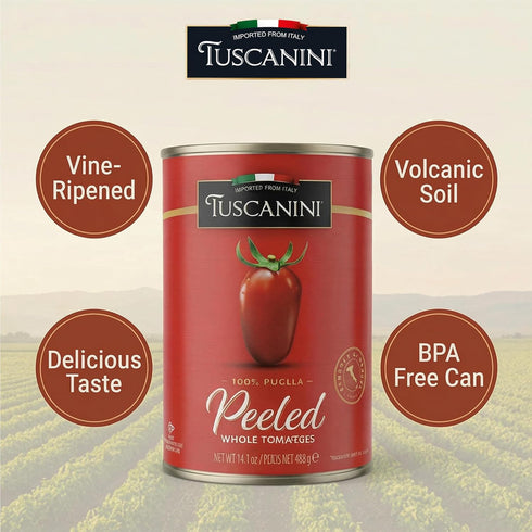 14.1 oz (4 Pack) 100% Tuscanini Italian Whole Peeled Tomatoes, | Italian Canned Tomatoes | Delicious Taste | Perfect