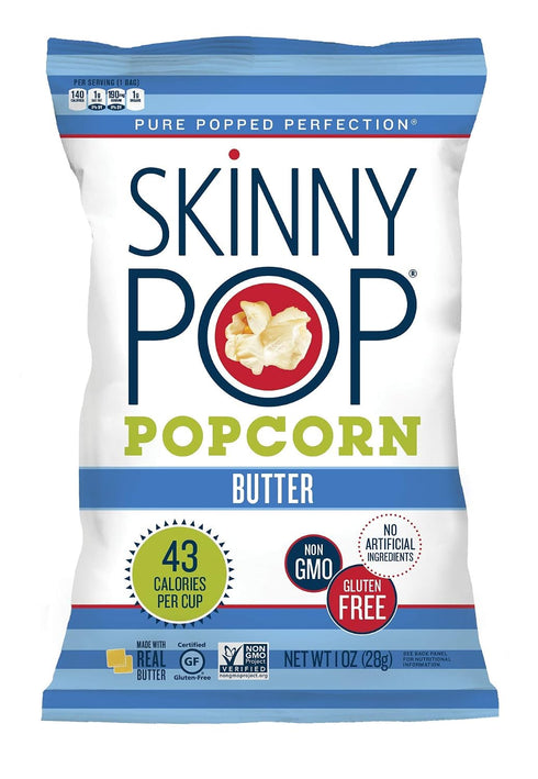 12ct, 1oz SkinnyPop Butter Popcorn , Individual Snack Size Bags, Skinny Pop, Healthy Popcorn Snacks, Gluten Free