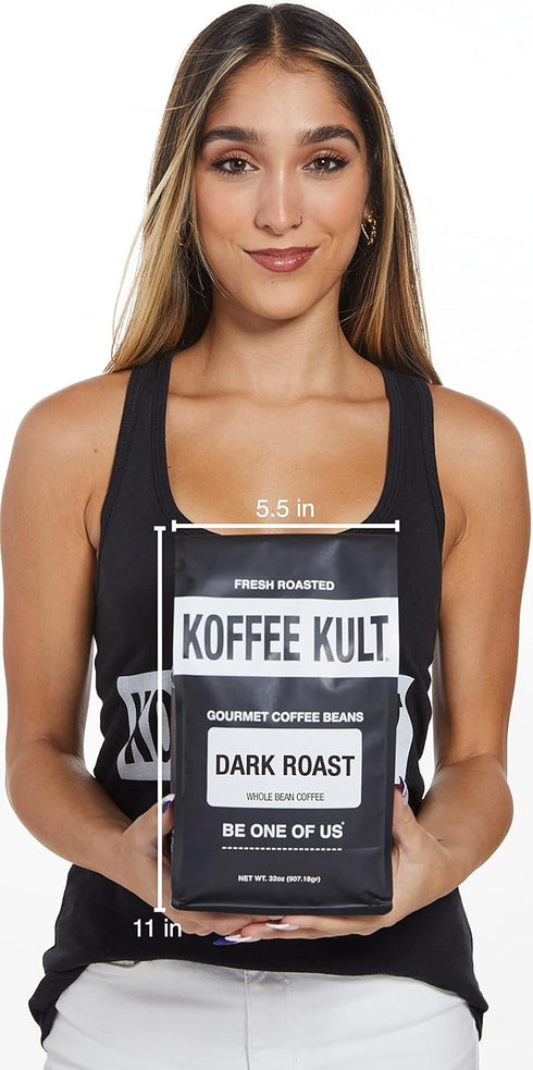 100% 32oz Package Koffee Kult Dark Roast Whole Bean Coffee - Small Batch Arabica Gourmet Blend, Smooth and Well
