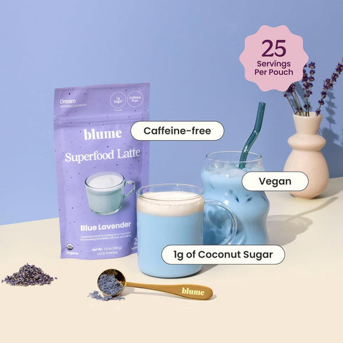 Pack 50 Blume Matcha Coconut & Blue Lavender Latte Powder Variety - Organic Superfood Boosters for Lattes, Coffee