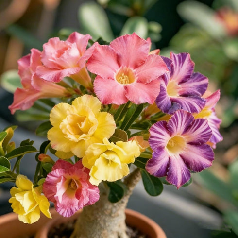 QYTGVSZ (1) Mixed Desert Roses Succulents with Vibrant Trumpet Blooms Drought-Tolerant Caudex Ideal for Patios
