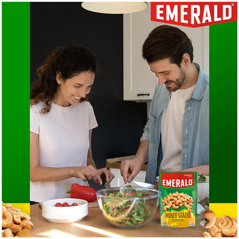 5 Oz, (Pack 4) Emerald Nuts, Honey Glazed Cashews, Resealable Bag