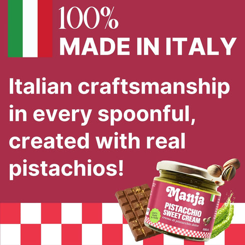 10.58oz (300g) MANJA - Silky Smooth Italian Pistachio Spread - Authentic Artisanal Cream Made with Real Pistachios