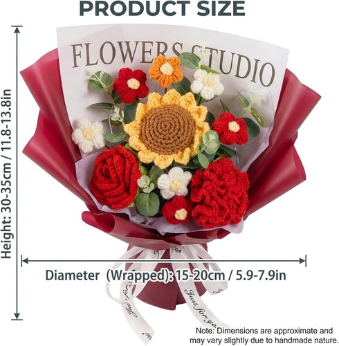 AwnsIMfreien Crochet Flower Bouquet - Knitted Roses & Tulips, Long-Lasting Bouquet of Crochet Flowers for Birthday