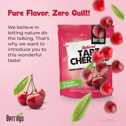 16 oz Berrilys Dried Tart Cherries - Unsweetened, No Sugar Added, Pitted, Unsulfured, No Preservatives, Non-GMO