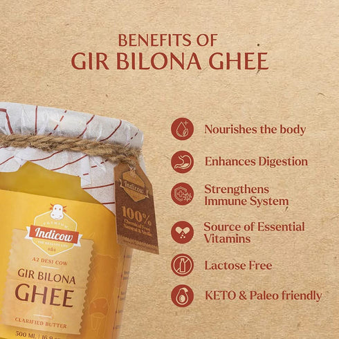 Indicow A2 (500ml (16.91oz), Desi Cow Ghee, Clarified Butter | Gir Cow Ghee) | Grass Fed, Pasture Raised Clarified