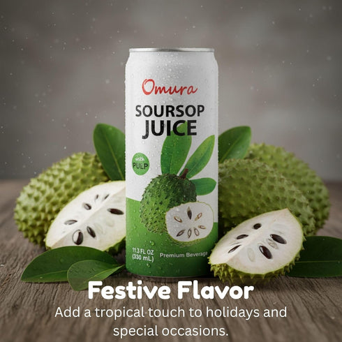 11.3 Oz (12-Pack) Omura Soursop Juice Drink with Pulp Fl | Refreshing Tropical Fruit Beverage | Graviola Guanabana