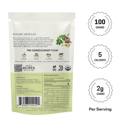 6 Pack (12 2gm, 5 Well Lean USDA Organic Konjac Shirataki Rice - Low Carb, Keto Rice, Servings) - Ideal for Keto