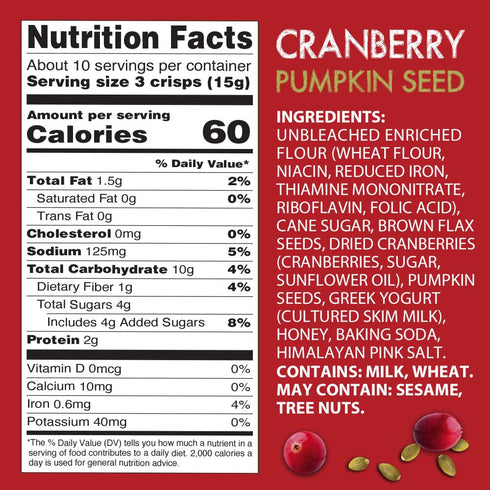 Kii Naturals Artisan Crisps, Healthy Snack Crackers for Cheese, Meats, Spreads, Cranberry Pumpkin Seed