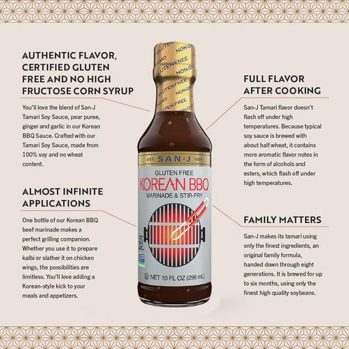 San-J Gluten Free Korean BBQ Sauce - Bold Savory Cooking Sauce - Non-GMO - 10 oz Bottles - 2 Pack