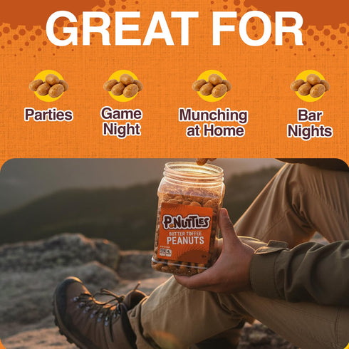 44 oz P-Nuttles Butter Toffee Covered Peanuts, Sweet Salty Snack, Nuts, Made in USA, Kosher, Party, Crunchy Nut, Jar