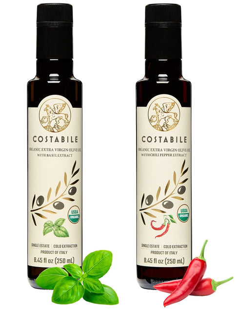 Basil & Hot Chili Combo. Infused Extra Virgin Olive Oil. All-natural olive