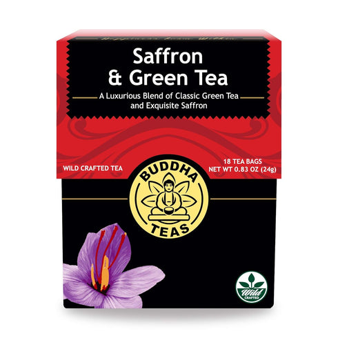 Buddha Teas - Saffron & Green Tea - Caffeinated Wild Crafted Tea, 18 Tea Bags (Pack of 1)