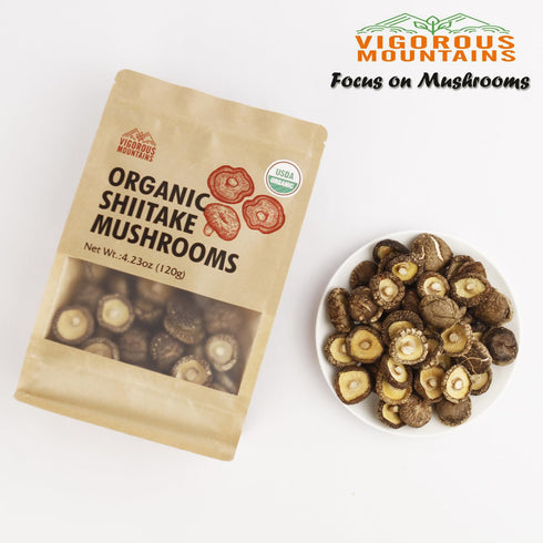 4.23oz, 120g VIGOROUS MOUNTAINS USDA Organic Dried Shiitake Mushrooms Dry Dehydrated Mushrooms for Cooking