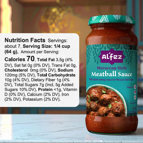 15.8oz (Pack 3) Al'Fez Moroccan Style Meatball Sauce - of - Mildly Spiced Tomato-Based Cooking Sauce - Gluten Free