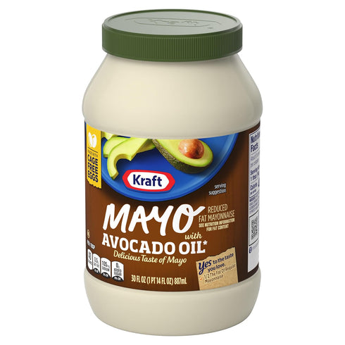 Kraft 30 oz Mayo with Avocado Oil Reduced Fat Mayonnaise - Classic Creamy Condiment for Sandwiches and Salads, Made