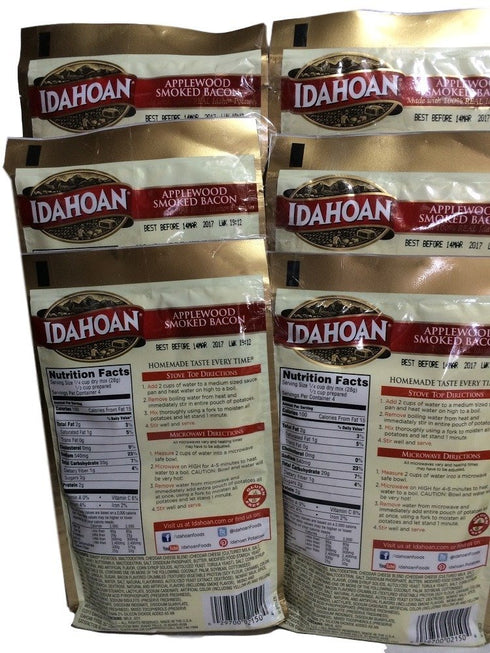 4oz (Pack 6) Idahoan, Applewood Smoked Bacon Flavored Mashed Potatoes, Pouch