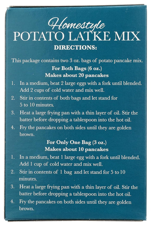 (6oz, Pack 3) Streit's Homestyle Potato Latke Mix - Kosher Certified, Suitable for Passover, Gluten Free, No MSG Added