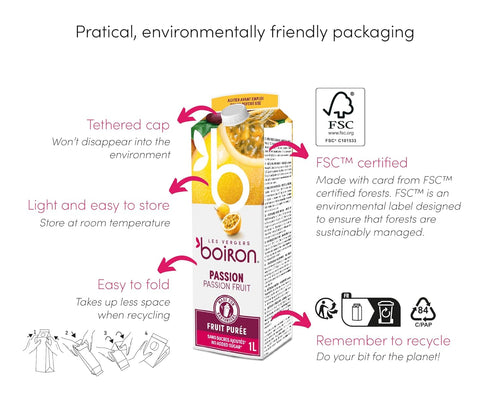 Les Vergers Boiron 1 (33.8 Oz) Passion Fruit Puree Drink Mix, All Natural, No Added Sugar, Non-GMO, No Preservatives