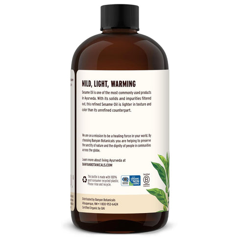 24 oz Banyan Botanicals Refined Sesame Oil Organic Sesame Oil for Skin, Body, Hair & More Multiple Sizes Non GMO