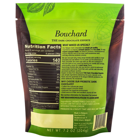 (72% 7.2 OZ (204g) (Pack 3) Bouchard Belgian Dark Chocolate Napolitains Cacao) with Probiotics