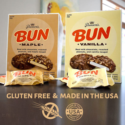 Pack 24 Pearson's Maple BUN Cluster Bar | Roasted Peanuts, Real Milk Chocolate, and Maple Nougat | of |Individually