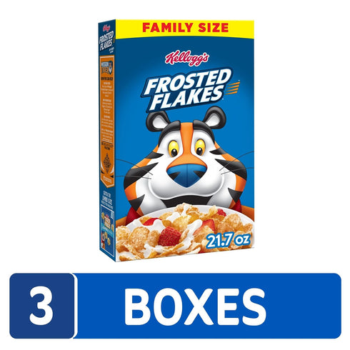 (3 Kellogg's Frosted Flakes Breakfast Cereal, Kids Cereal, Family Breakfast, Family Size, Original Boxes)