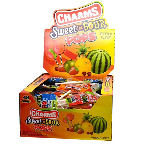 Charms Sweet and Sour Pops - 5 Assorted Sweet/Sour Flavors, 0.6 Ounce (Pack of 48)
