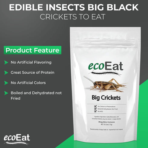 Edible Insects Big Black Crickets - Dehydrated Snack Food Gifts, 15g