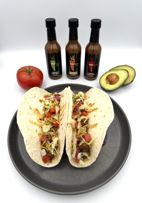 Wildman Jax 3 Pack 5.5 oz Pack) Premium Pepper Sauce Variety - Mild, Medium, Hot - Bottles (Variety
