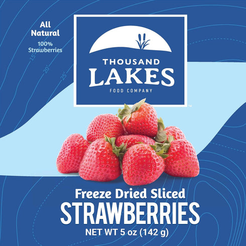 Thousand Lakes Freeze Dried Sliced Strawberries, Premium Fruit, Bulk 5 oz, No Sugar Added, 100% Strawberries
