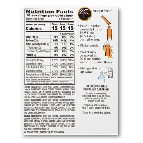 4C Energy Rush Drink Mix, Pack of 2 Boxes, 18 Packets Each, Makes 36 Servings, Bonus Variety Pack