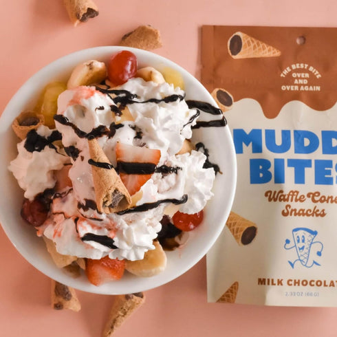 Muddy Bites - Milk Chocolate - Waffle Cone Snack Bite Sized Filled Cone Bites for Snack or Dessert Made with Cane