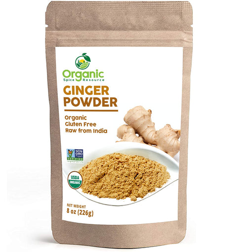 Organic Ginger Powder | 8 oz (226g) | USDA Organic, Non-GMO Verified | 100% Raw and Natural | Resealable Kraft Bag