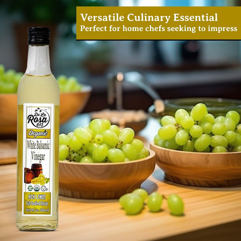 16.9 Oz (Pack 1) De La Rosa Organic White Balsamic Vinegar, Kosher for Passover, Vegan & Gluten-Free, Great for Salad