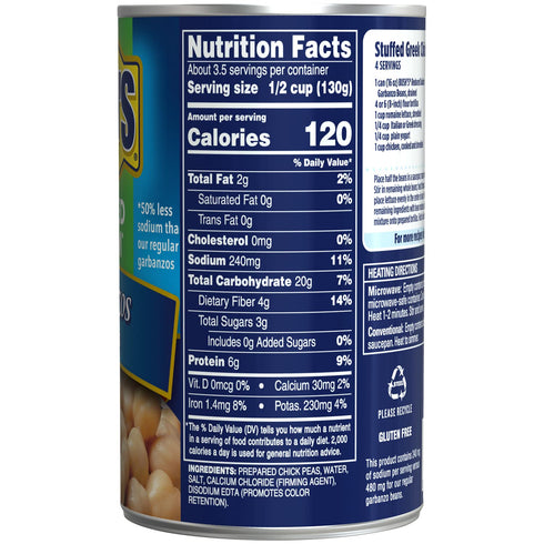 16 oz (Pack 12) BUSH'S BEST Canned Reduced Sodium Garbanzo Beans, Source of Plant Based Protein and Fiber, Low Fat
