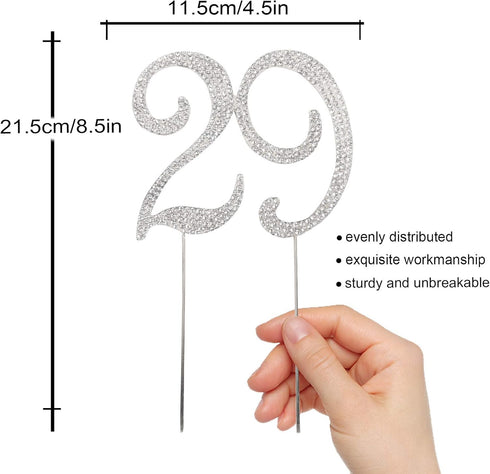 29 Years Birthday Cake Topper - Crystal Rhinestone 29th Wedding Anniversary or 29 Years Old Party Decoration