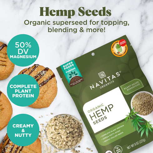 Navitas Organics Hemp Seeds - 8oz. Bag, USDA Organic, Non GMO, Gluten Free, Protein & Minerals for Smoothies