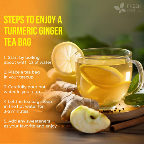 210 100% FreshDrinkUS, Premium Ginger Turmeric Tea Bags, Natural Ingredients, Hand-made Blend of Ginger and Turmeric