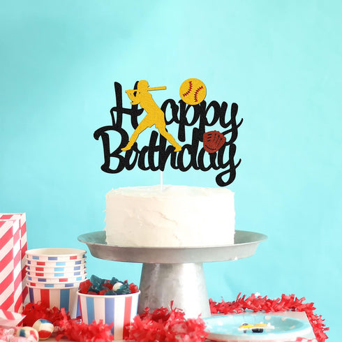 Softball Cake Topper, Baseball Cake Topper for Girl Boy Birthday Party, Girl's Softball Pitcher Cake Decor