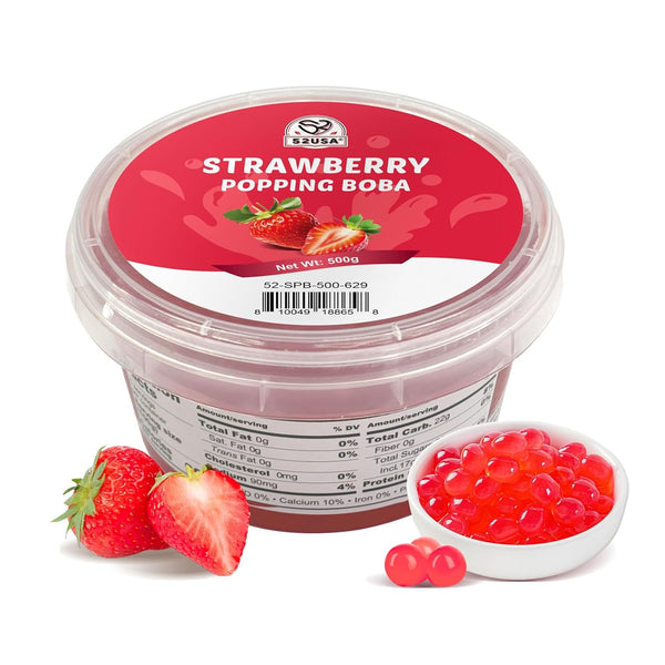 52USA Strawberry Popping Boba (500g), Popping Pearls for Bubble Tea, Beverages, Sweets,
