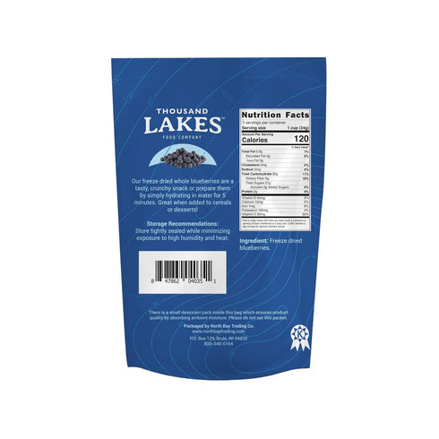 2-pack 1.2 (2.4 100% Thousand Lakes Freeze Dried Fruit - Blueberries ounces ounces total) | No Sugar Added | Whole