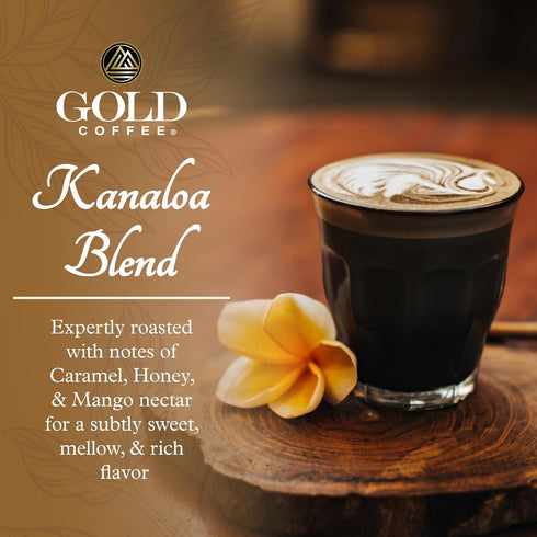100% 2 lbs. Gold Coffee Co. Kanaloa Premium House Blend - Medium Roast, Whole Bean Arabica Coffee - Notes of Caramel
