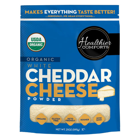 Healthier Comforts Organic White Cheddar Cheese Powder (1.31lb) | Gluten Free, Kosher,